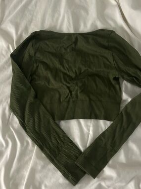 Garage Olive Green Ribbed Long Sleeve Crop Top